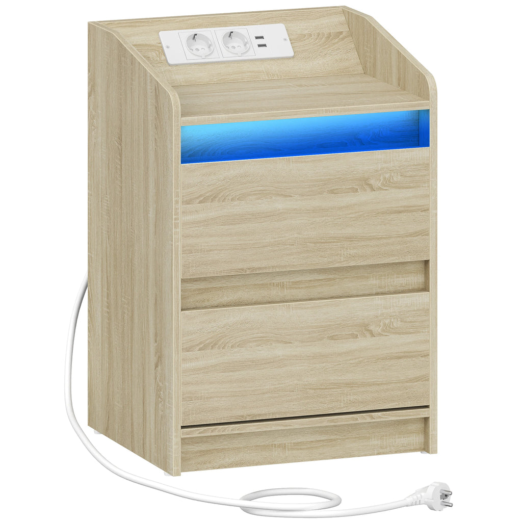 Table de nuit LED avec prise USB, 2 tiroirs - 1 Pièce Table de nuit