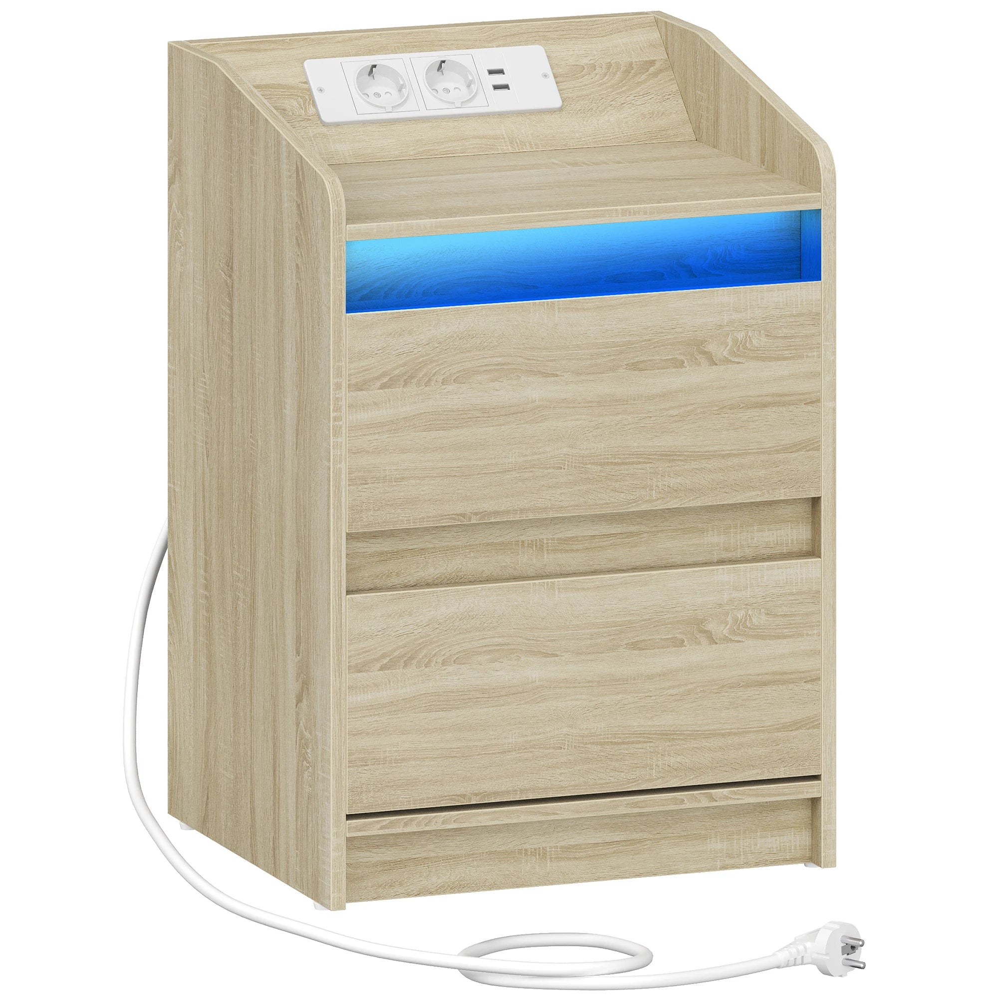 Table de nuit LED avec prise USB, 2 tiroirs - 1 Pièce Table de nuit