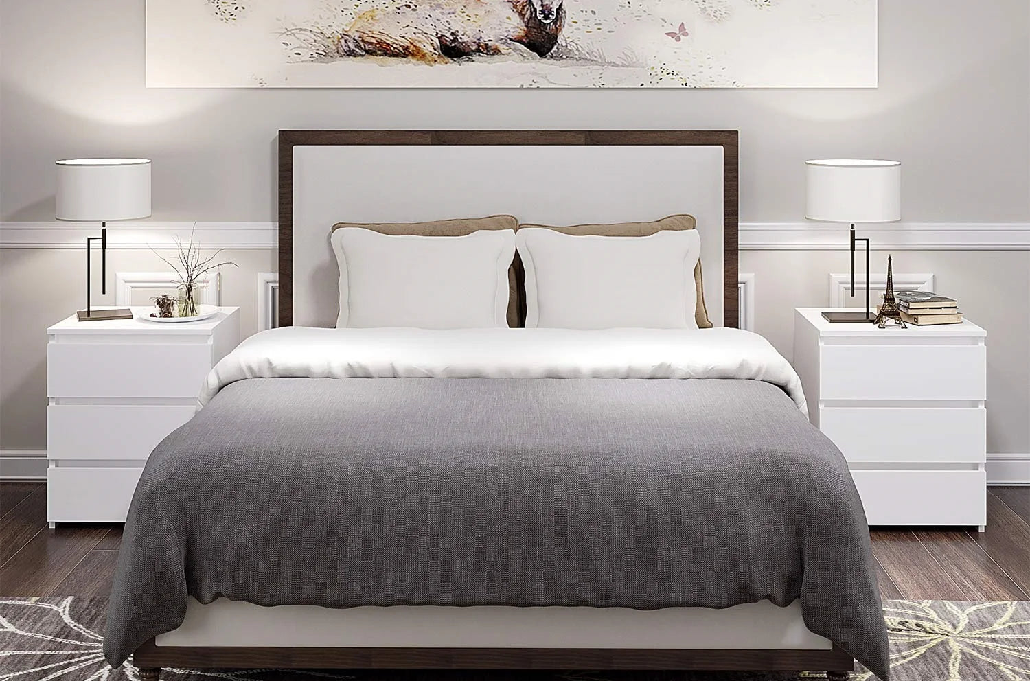 Table de nuit blanche getone avec 3 tiroirs -