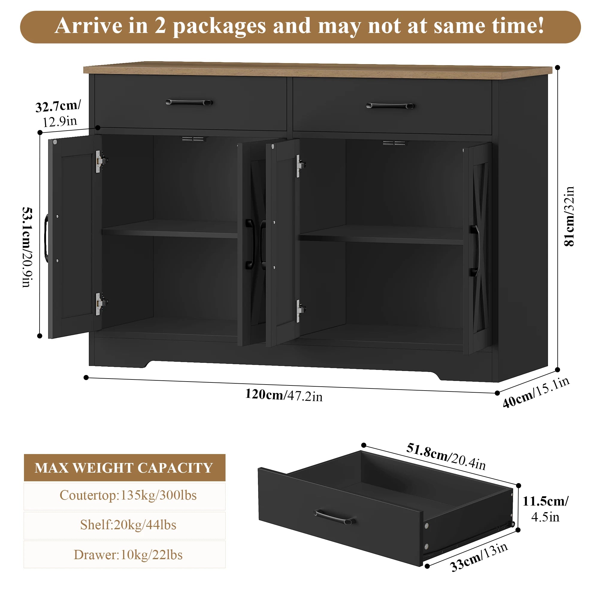 Meuble de rangement industriel de 120cm de large -