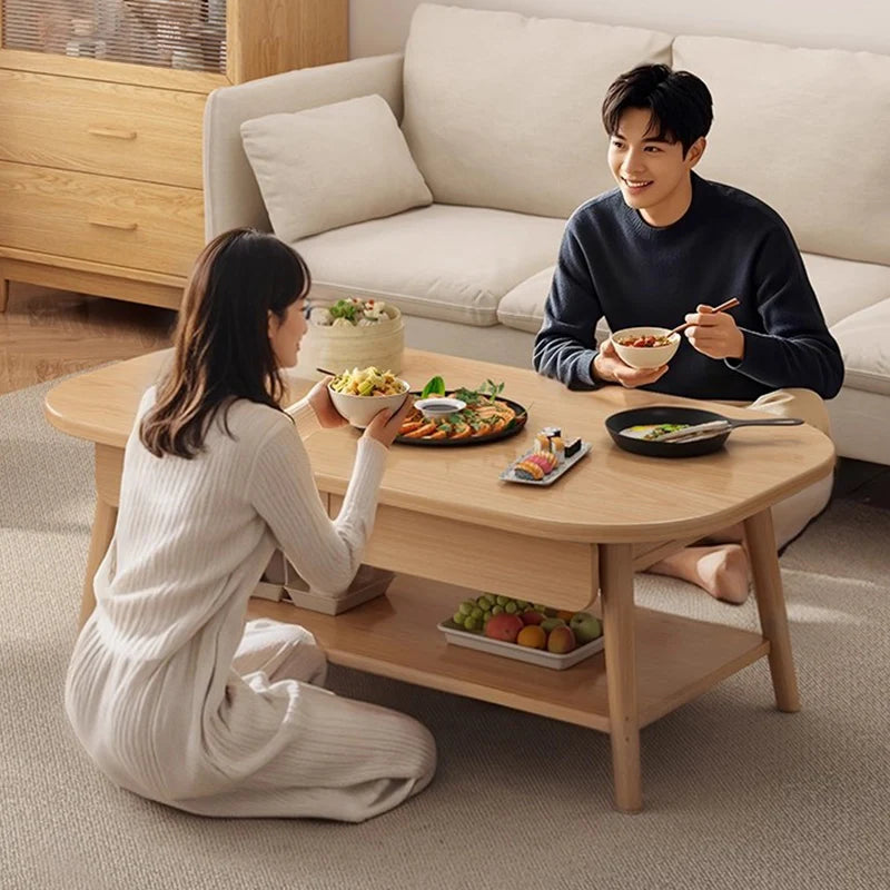 Table basse bois design à doubles plateaux -