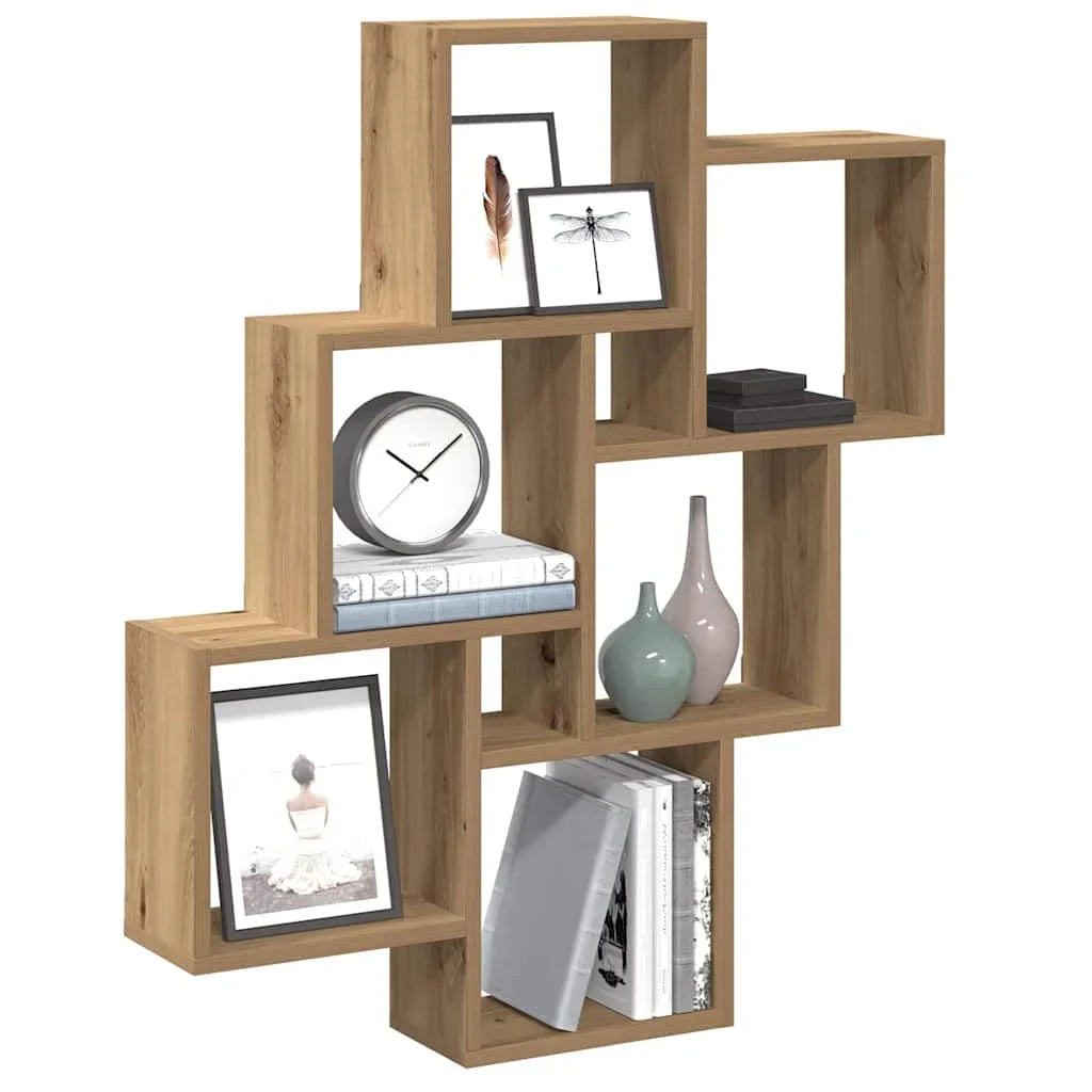 étagère murale noir et bois en forme cubique 78x15x93 cm -