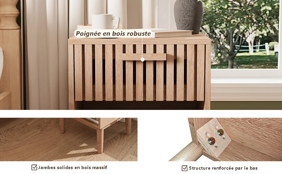 Table de nuit moderne en bois 2 ensembles -