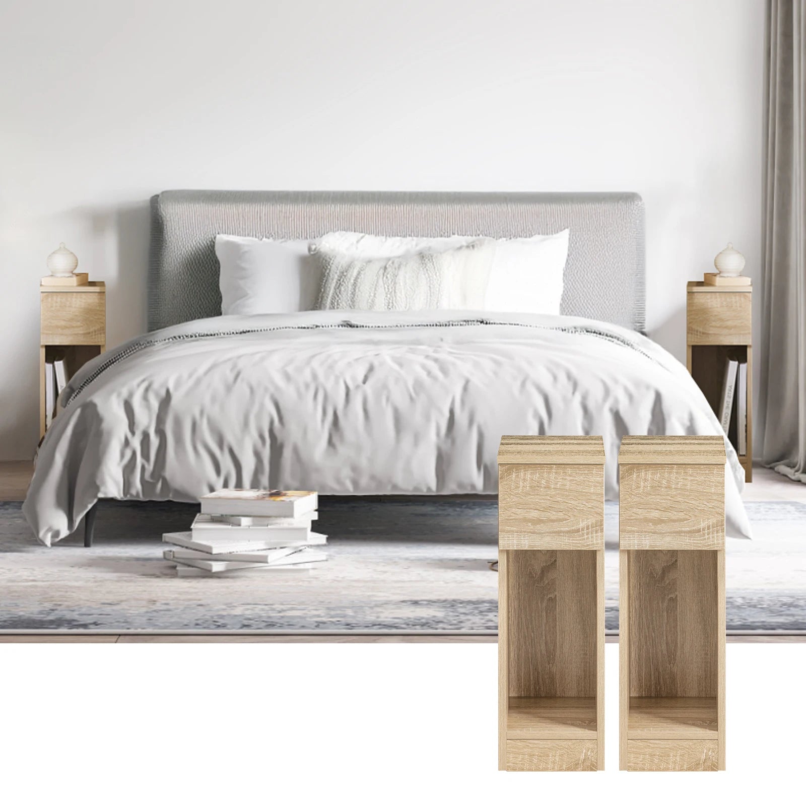 Table de chevet lot de 2 pas cher étroite moderne - Naturel Table de chevet