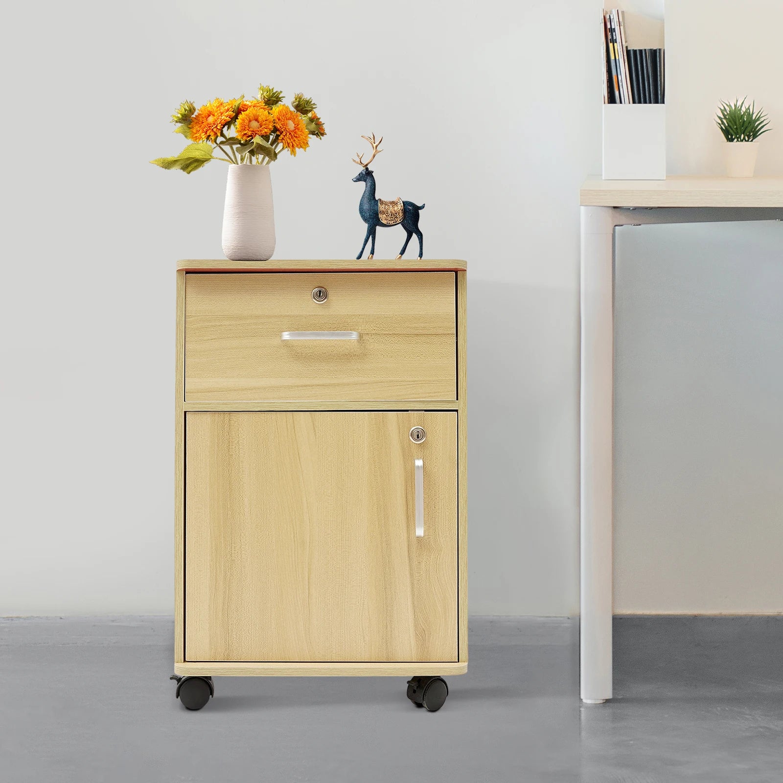 Table de nuit roulante à deux niveaux -