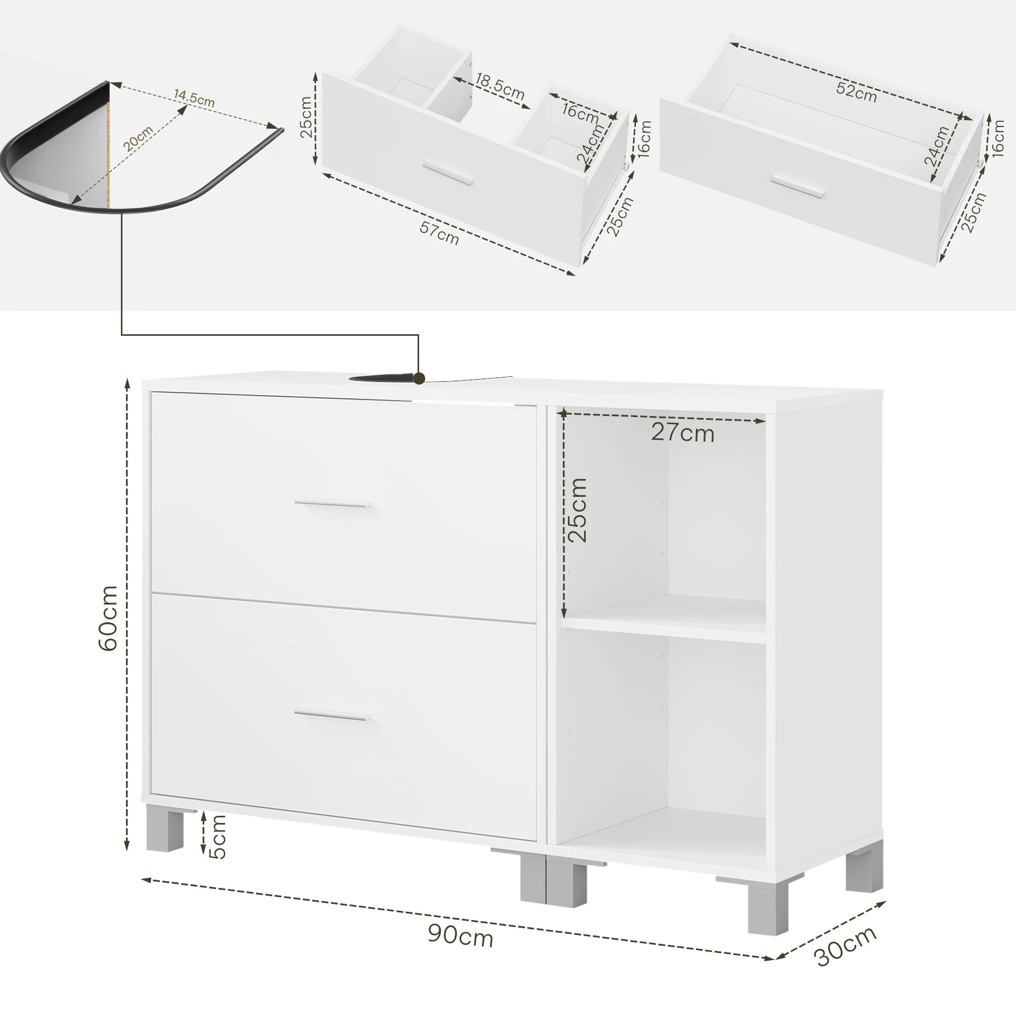 Meuble de rangement bas salle de bain blanche moderne -