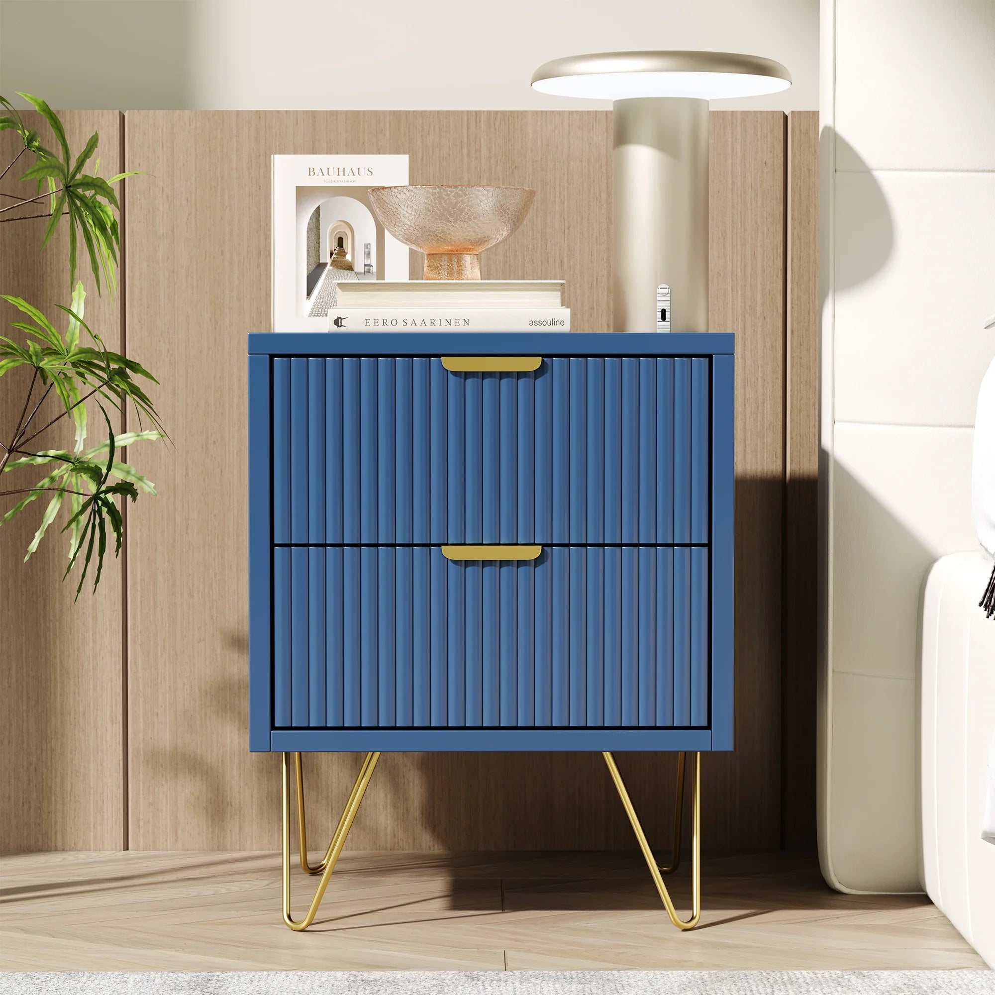 Table de chevet coloré bleu en bois 40x35.5x50cm -