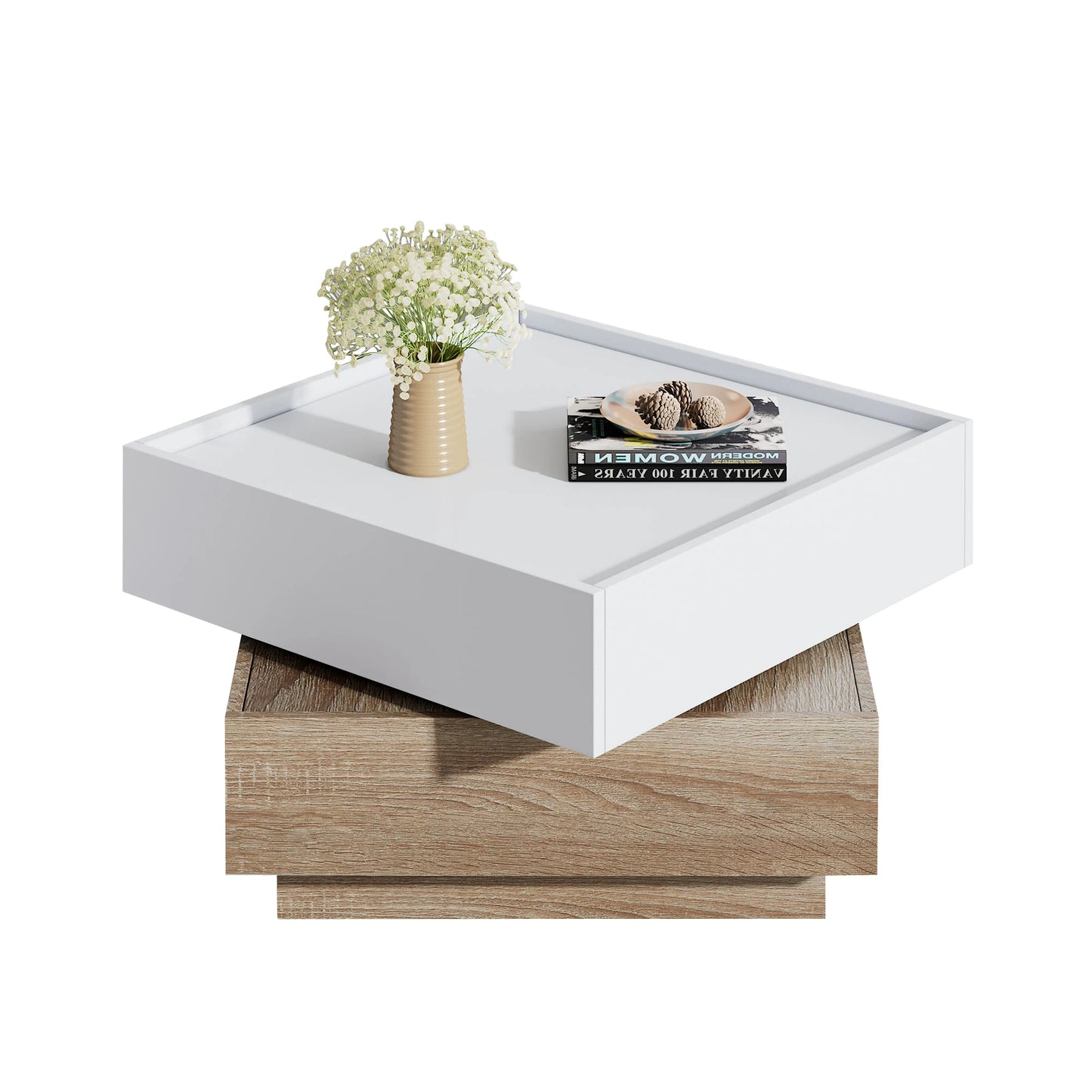 Table basse multifonctionnelle à plateau pivotant 360° -