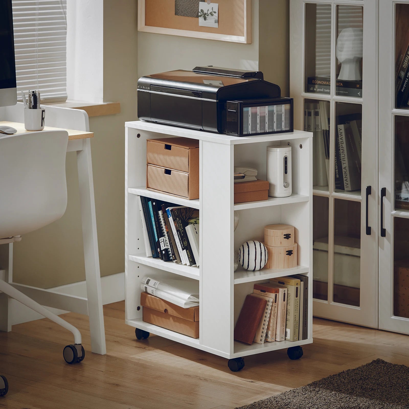 Meuble de rangement à roulettes blanches 60x75x35cm -