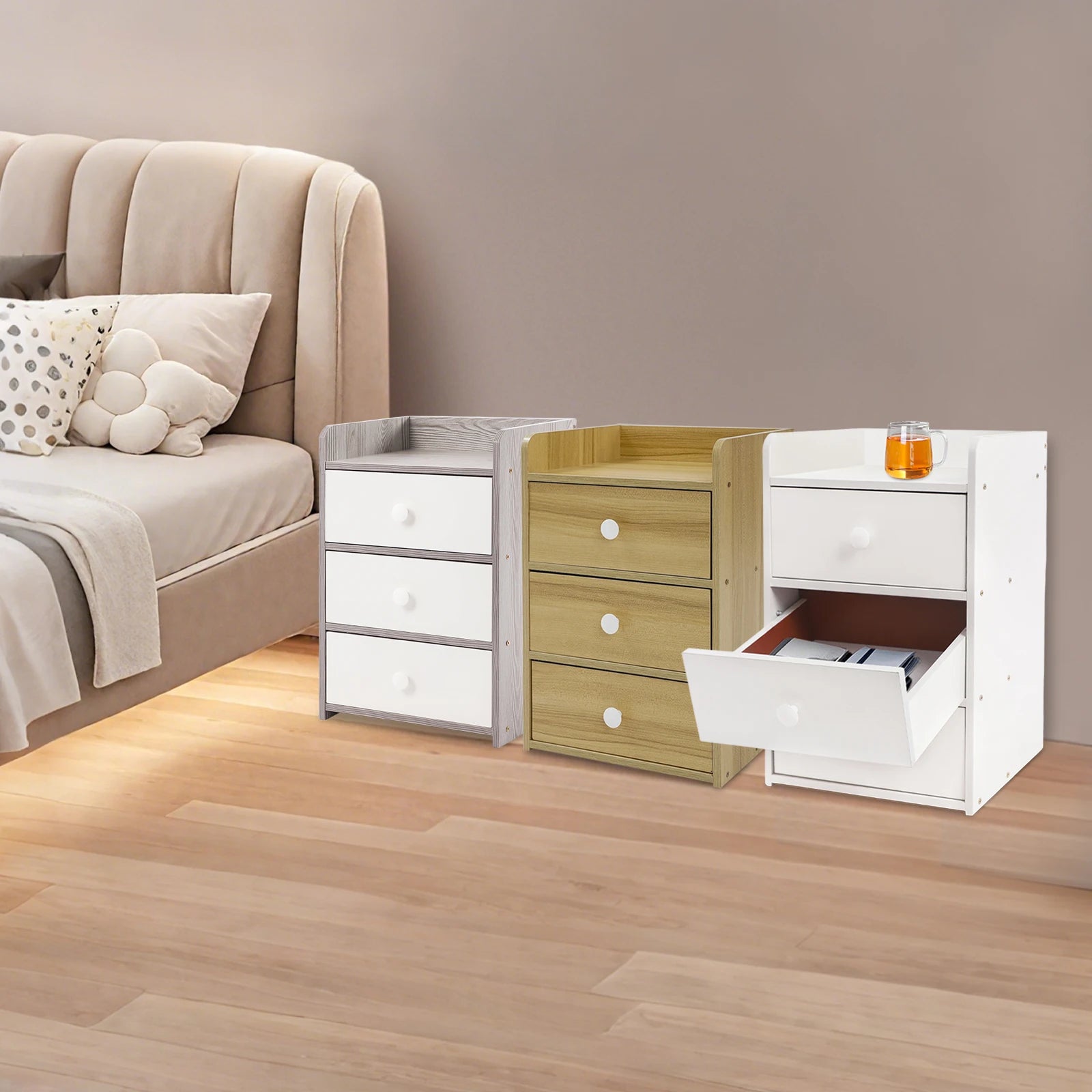 Mini Table de nuit avec poignée et 3 tiroirs -