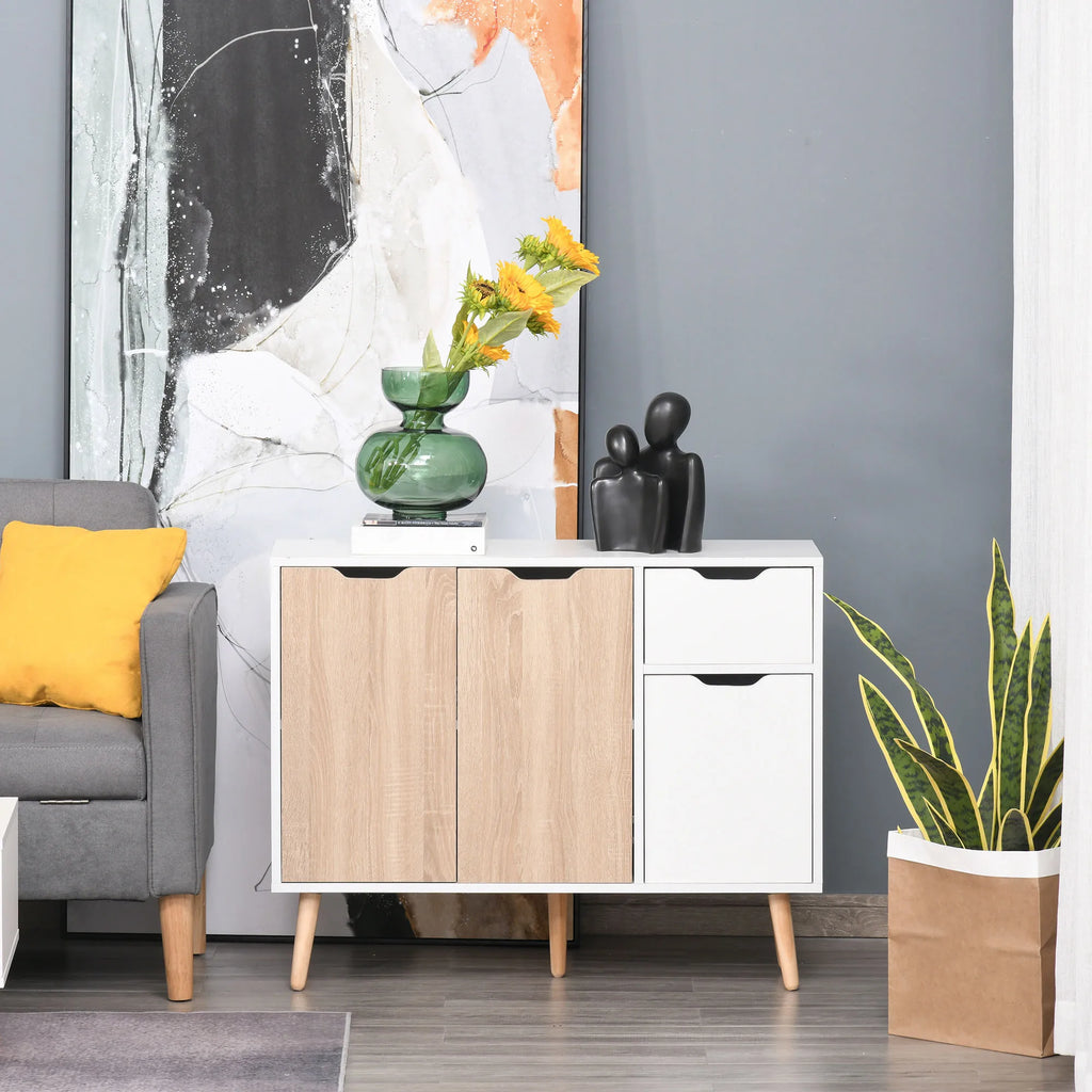 Meuble de rangement blanc et naturel en bois 90x30x72 cm -