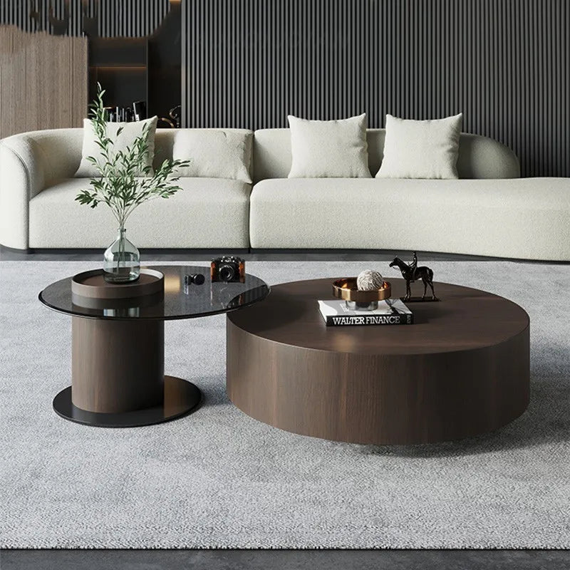 Table basse bois industriel ronde -