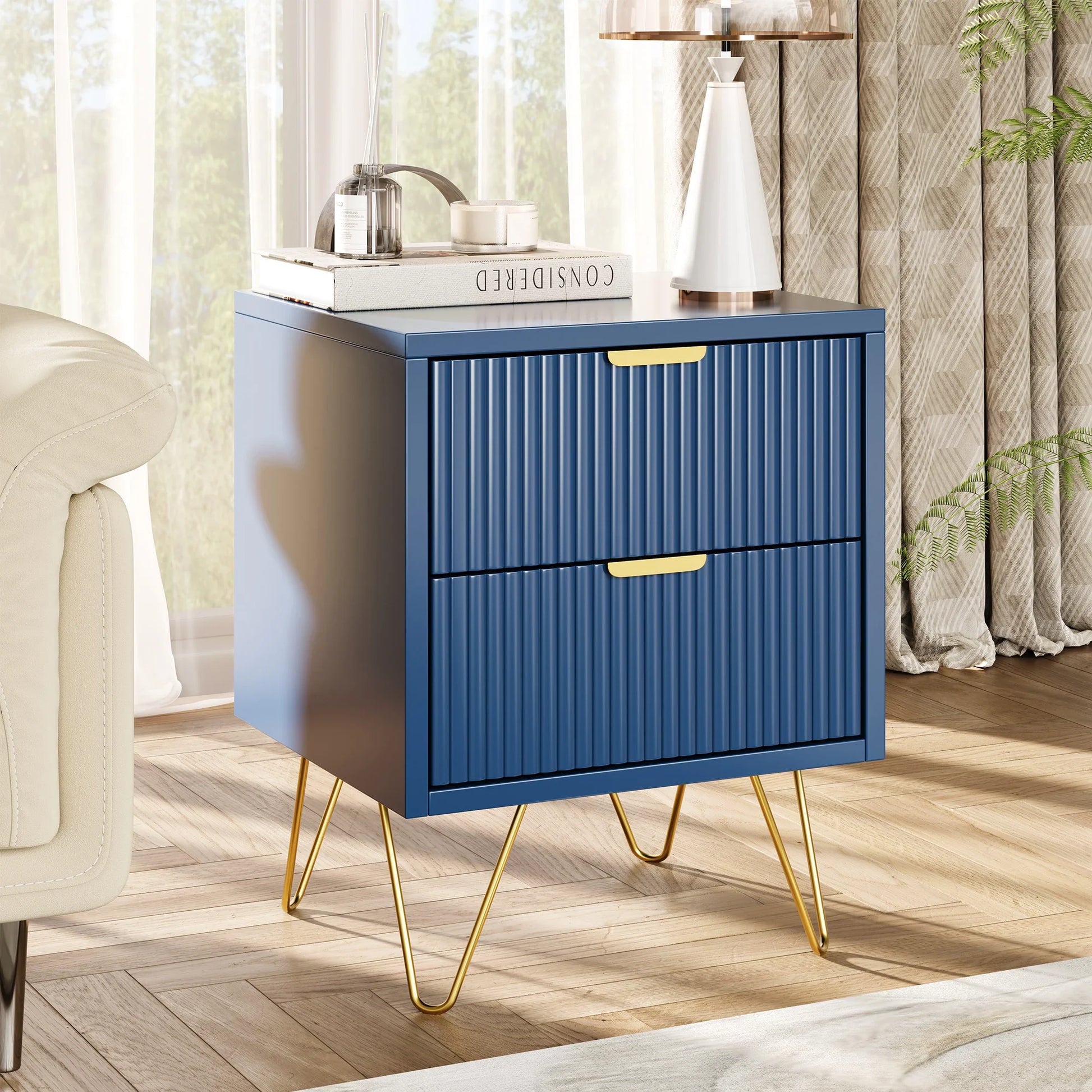 Table de chevet coloré bleu en bois 40x35.5x50cm -