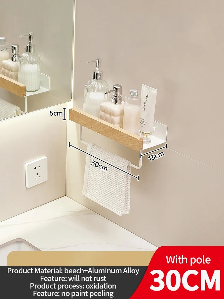 étagère murale bois pour salle de bain, lavabo et WC - Blanc 30cm bar