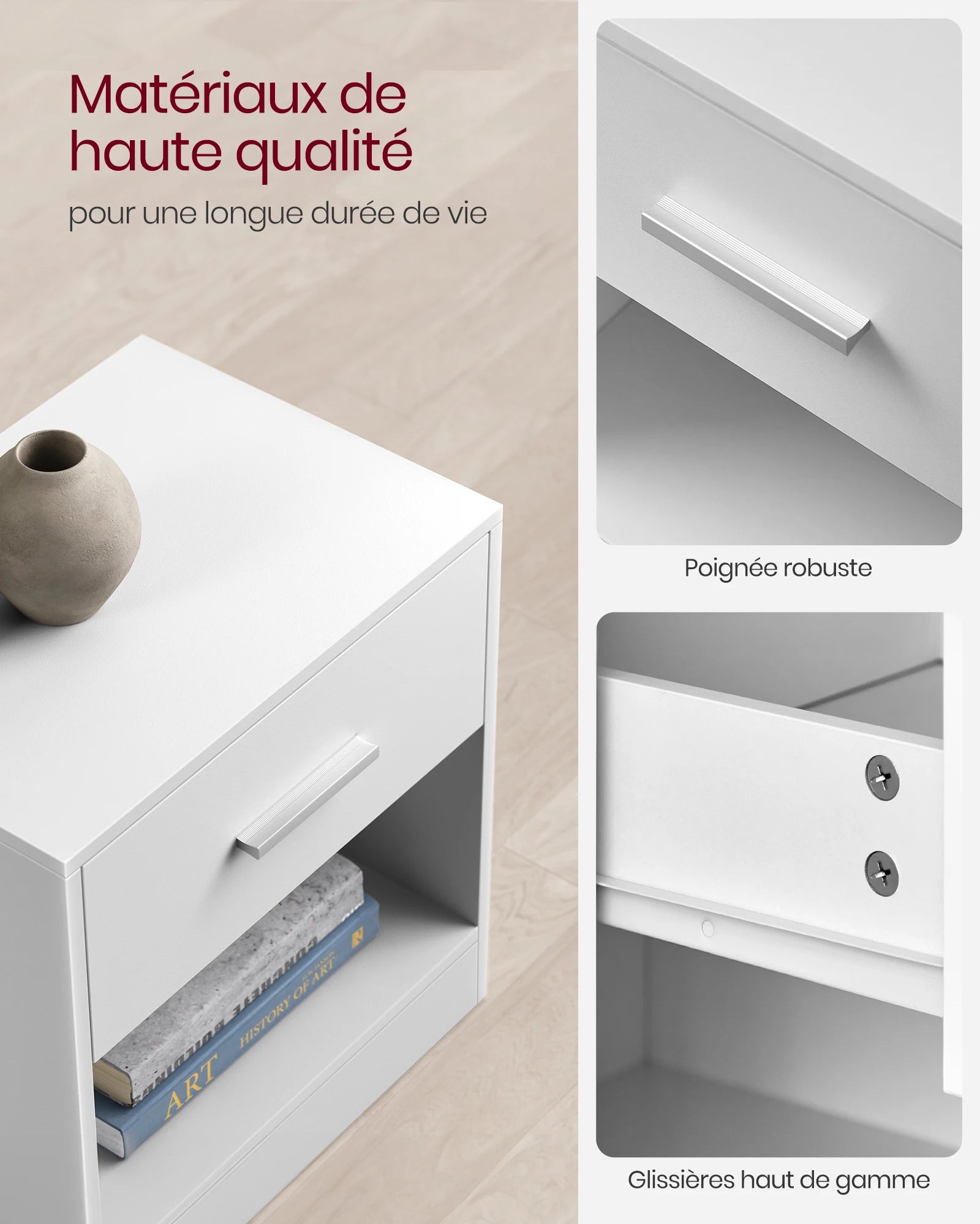 Table de chevet moderne - Lot de 2 - Blanc Classique -