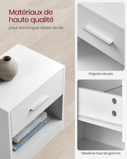 Table de chevet moderne - Lot de 2 - Blanc Classique -