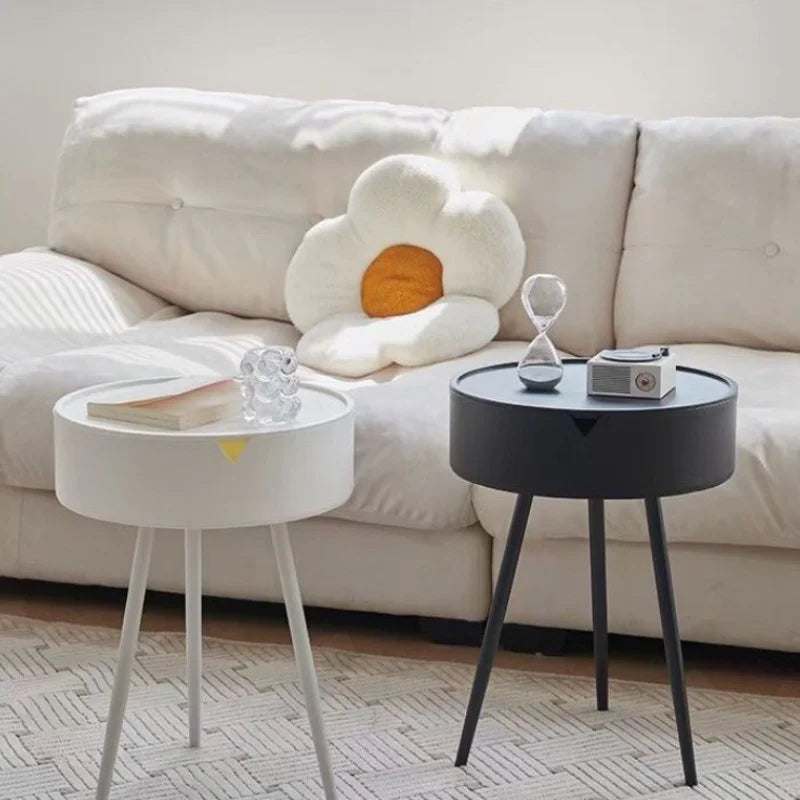 Table de chevet ronde d'appoint avec rangement -