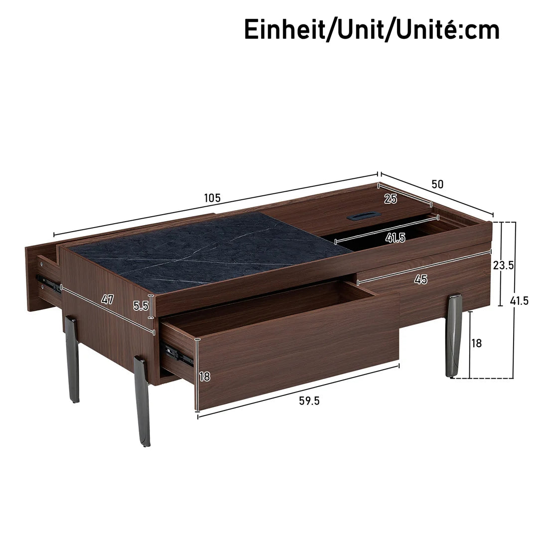 Table basse bois rectangulaire avec tiroirs - Table basse