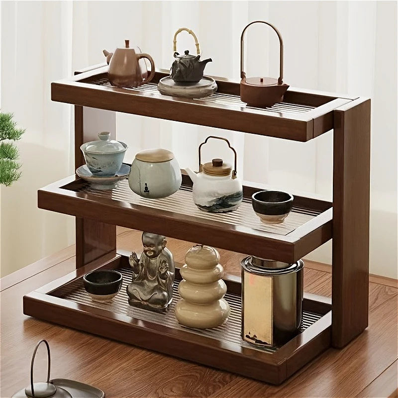 Étagère café retro d'angle en bois massif -