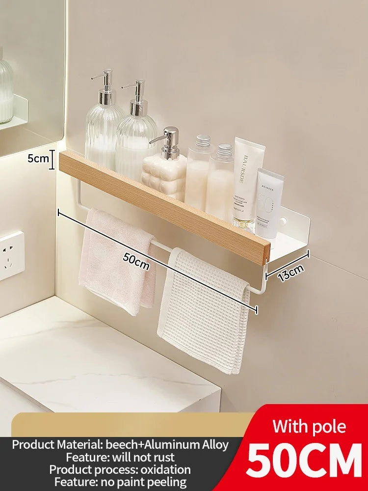 étagère murale bois pour salle de bain, lavabo et WC - Blanc 50cm bar