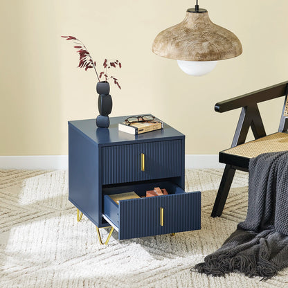 Table de chevet vintage moderne avec 2 tiroirs à 1pièce - Bleu Table de chevet