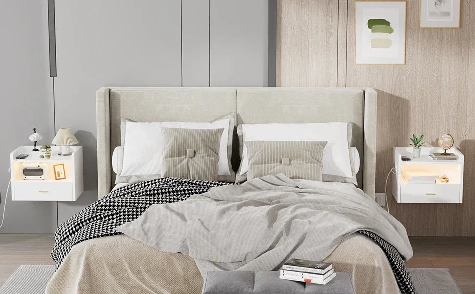 Table de nuit à un tiroir avec une bande lumineuse -