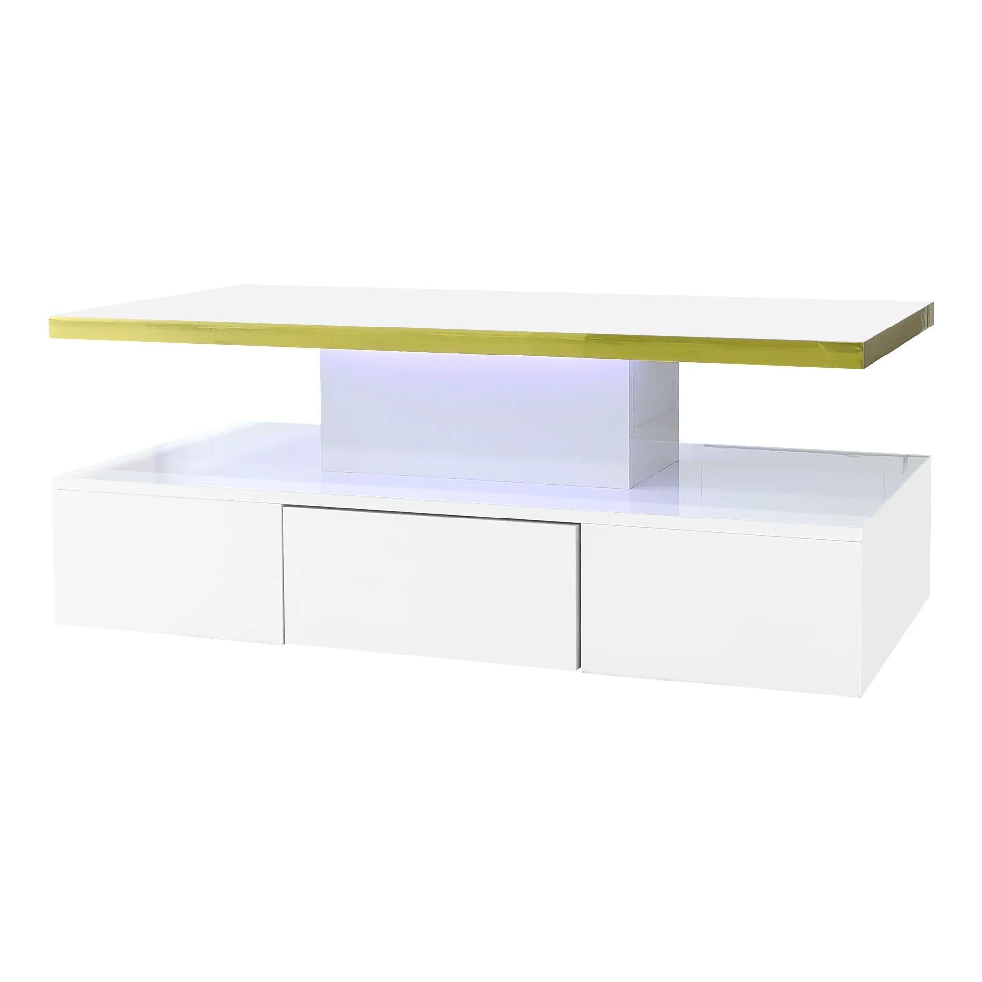 Table basse rectangulaire moderne et brillante avec éclairage LED -