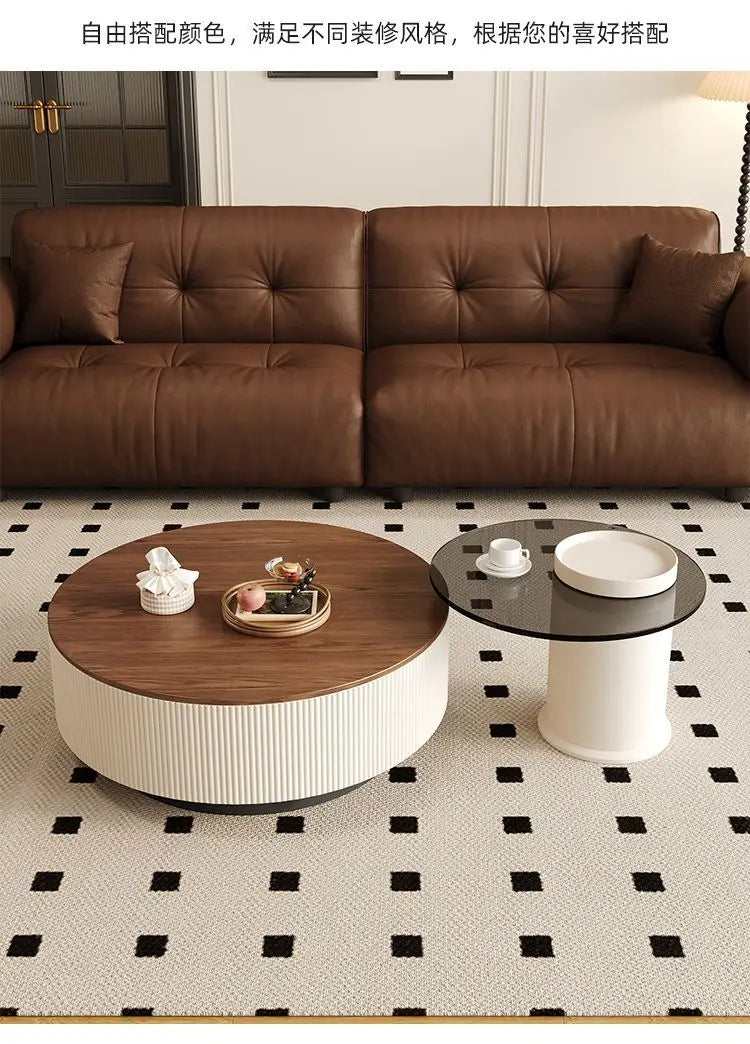 Table basse bois marron ronde de luxe -