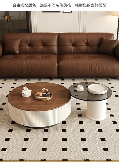 Table basse bois marron ronde de luxe -