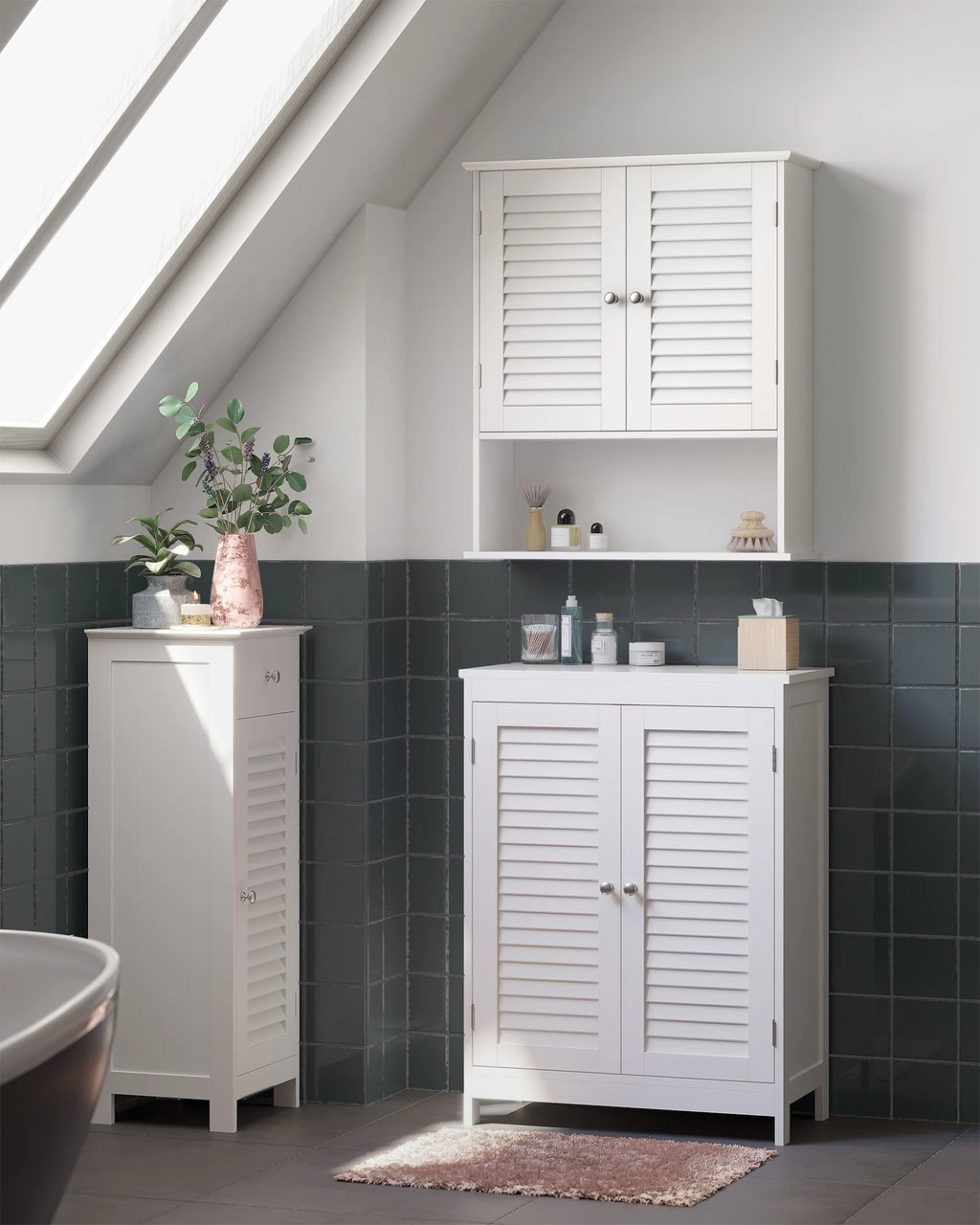 Meuble salle de bain murale blanc avec 2 portes -