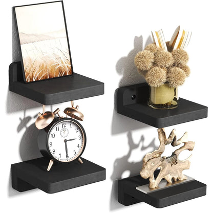 étagère murale flottante bois 4 pièces - Noir