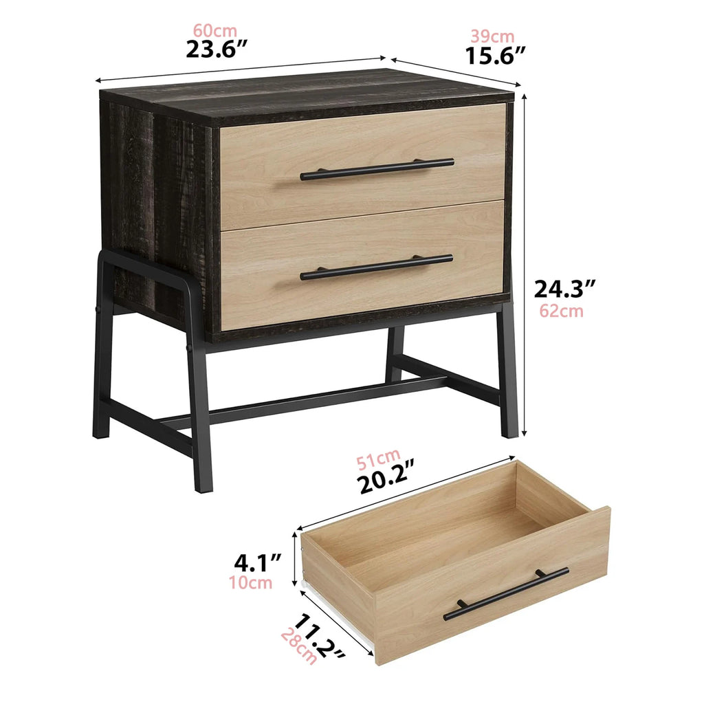 Table de chevet style campagnard 2 tiroirs -