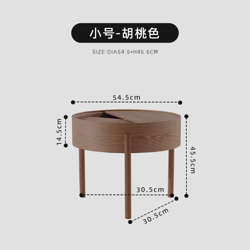 Table basse bois clair scandinave ronde avec rangement - Pèche S