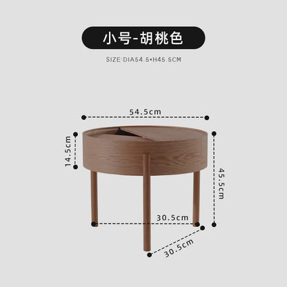 Table basse bois clair scandinave ronde avec rangement - Pèche S