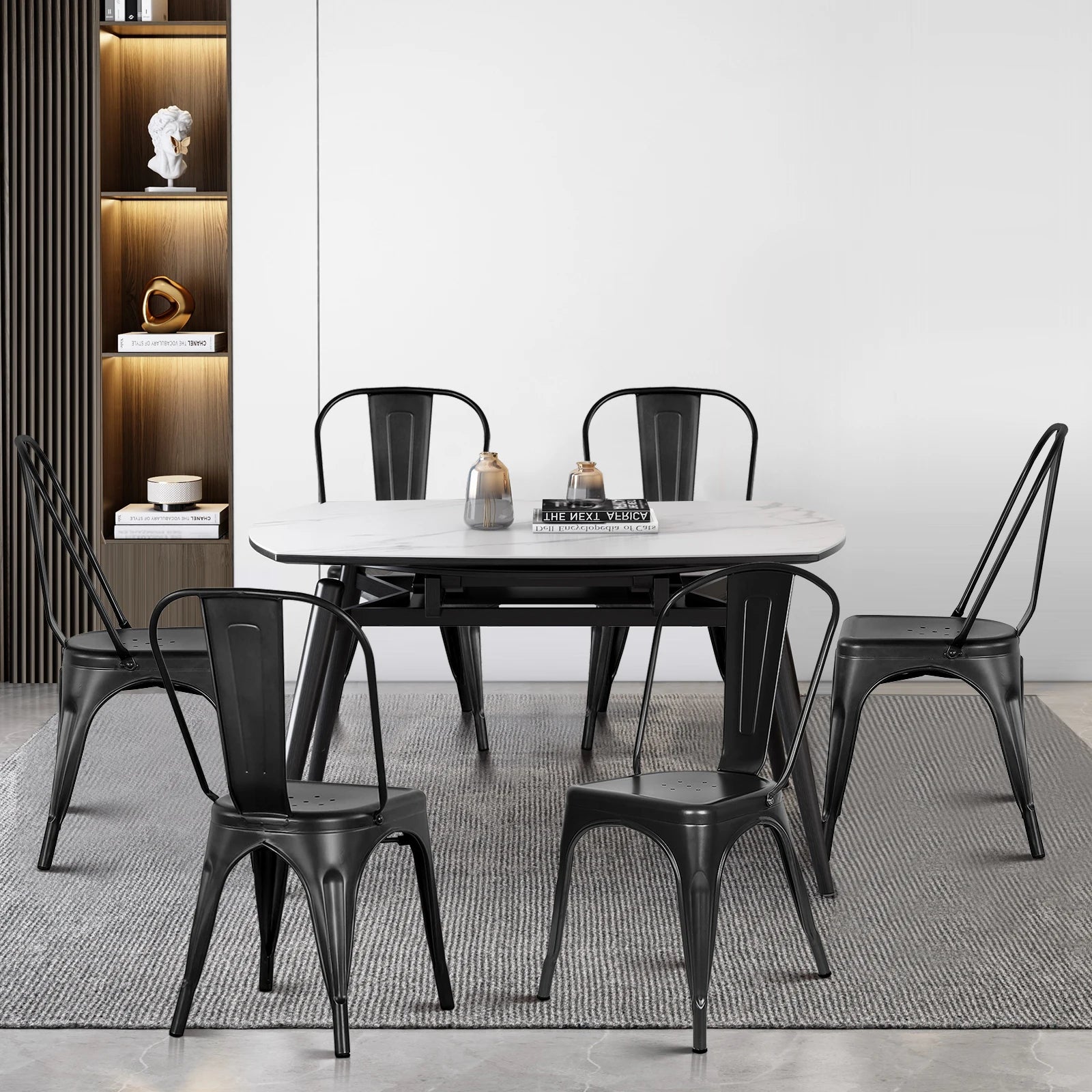 Chaise salle à manger industriel noir/gris en métal 4 ensembles -