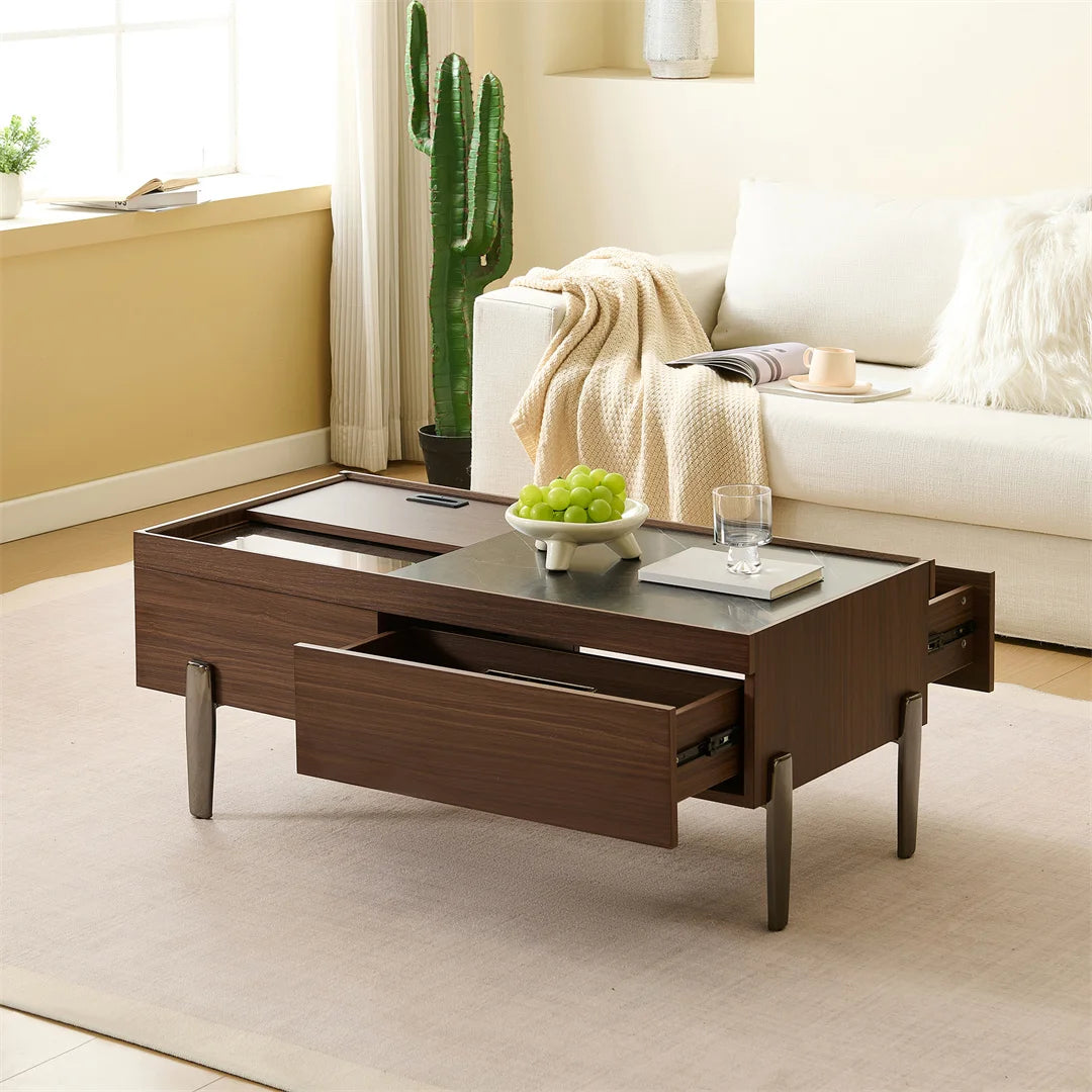 Table basse bois rectangulaire avec tiroirs -