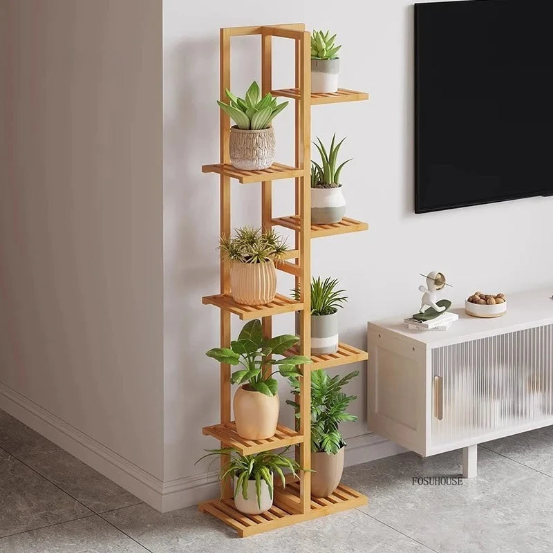 Étagère plante en bois massif pour balcon -