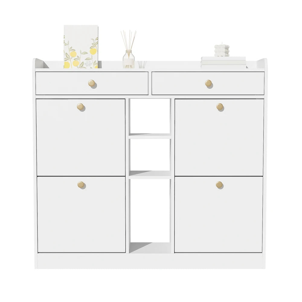 Meuble à chaussure blanc avec 4 portes pliantes -