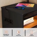 Table de chevet noir et bois avec prise -