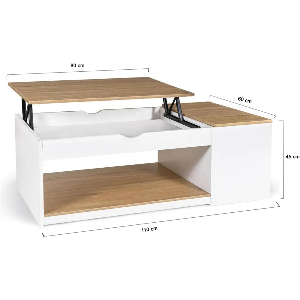 Table Basse Plateau relevable rectangulaire avec Coffre Bois Blanc -
