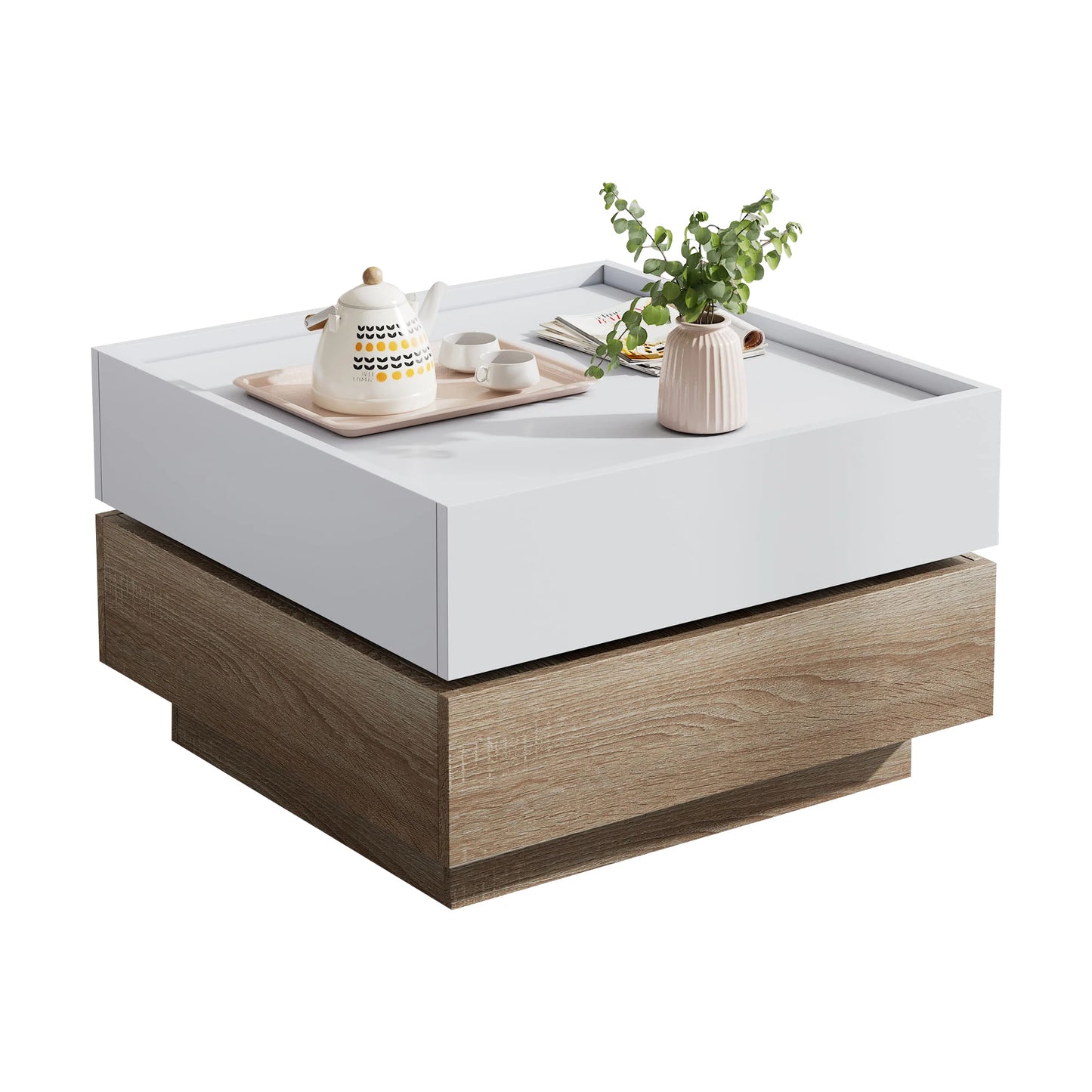 Table basse multifonctionnelle à plateau pivotant 360° -