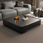 Table basse bois noir de forme carrée avec tiroirs de rangement -
