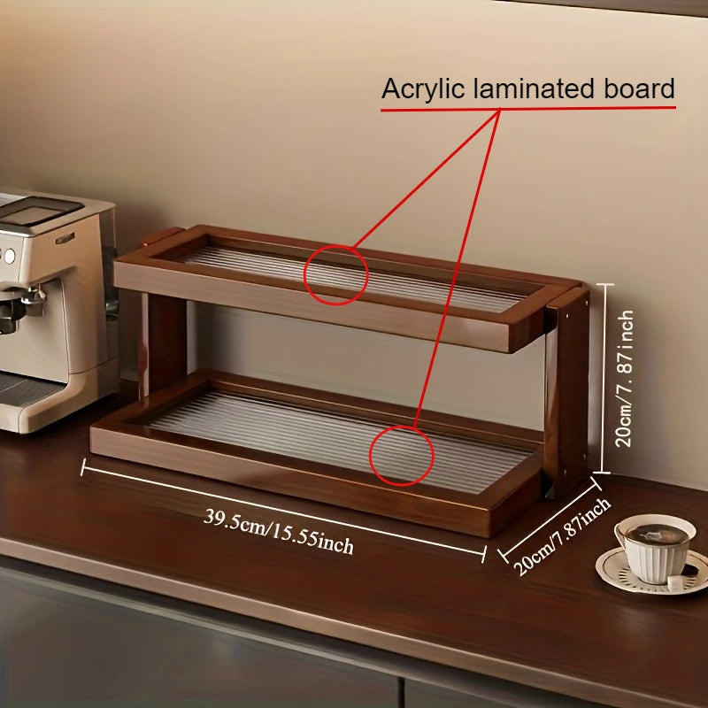 Étagère café retro d'angle en bois massif - Marron 2 couches