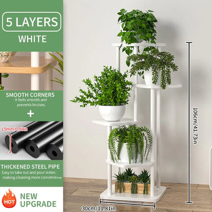 Étagère plante haute multi étages - B-5 couches blanches