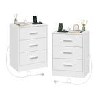 Table de chevet avec prise 3 tiroirs blanc -