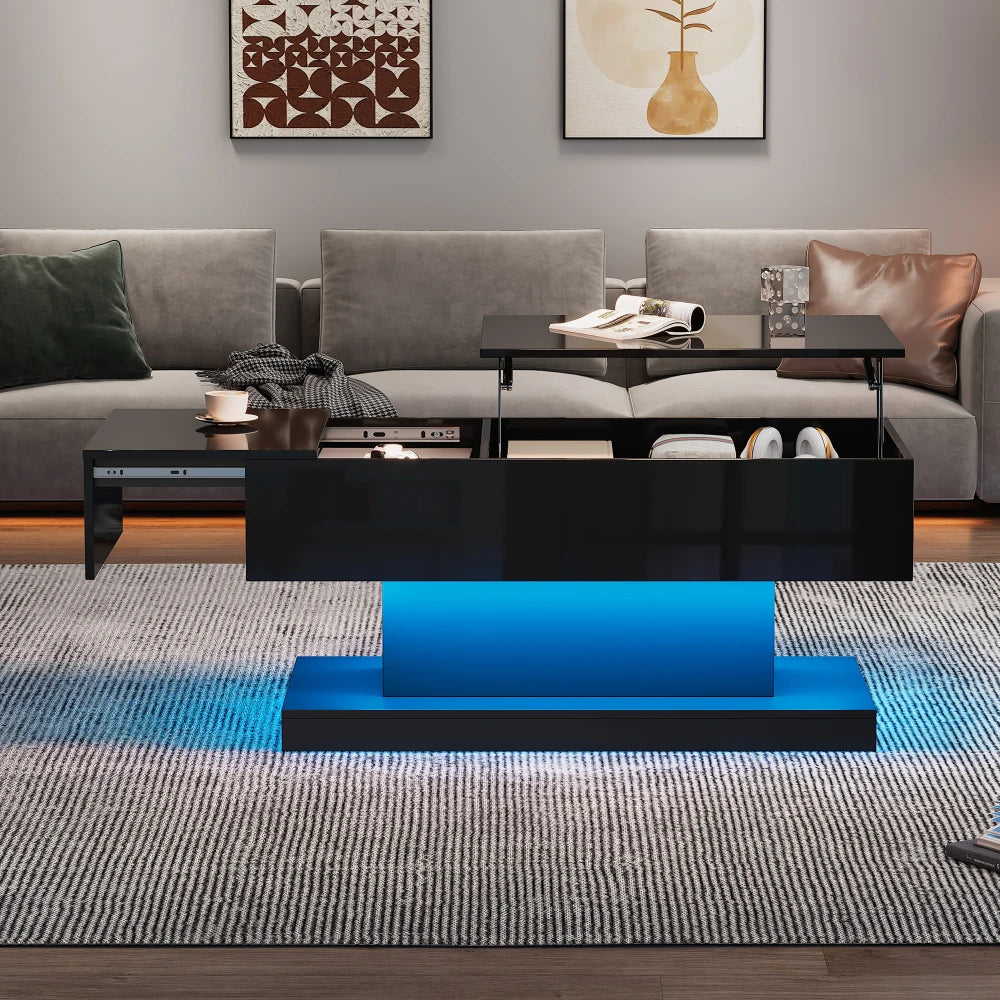 Table basse design blanc avec éclairage LED 100x50x45 Cm -