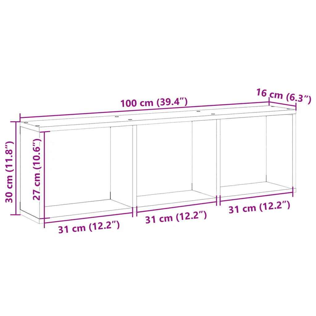 étagère murale blanc en 3 parties carrés 100x16x30 cm -