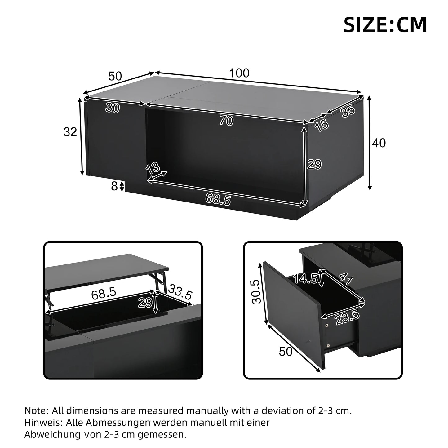 Table basse hauteur réglable 100×50×40 cm -