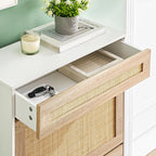 Meuble à chaussure dissimulé en rotin avec 2 portes abattables -