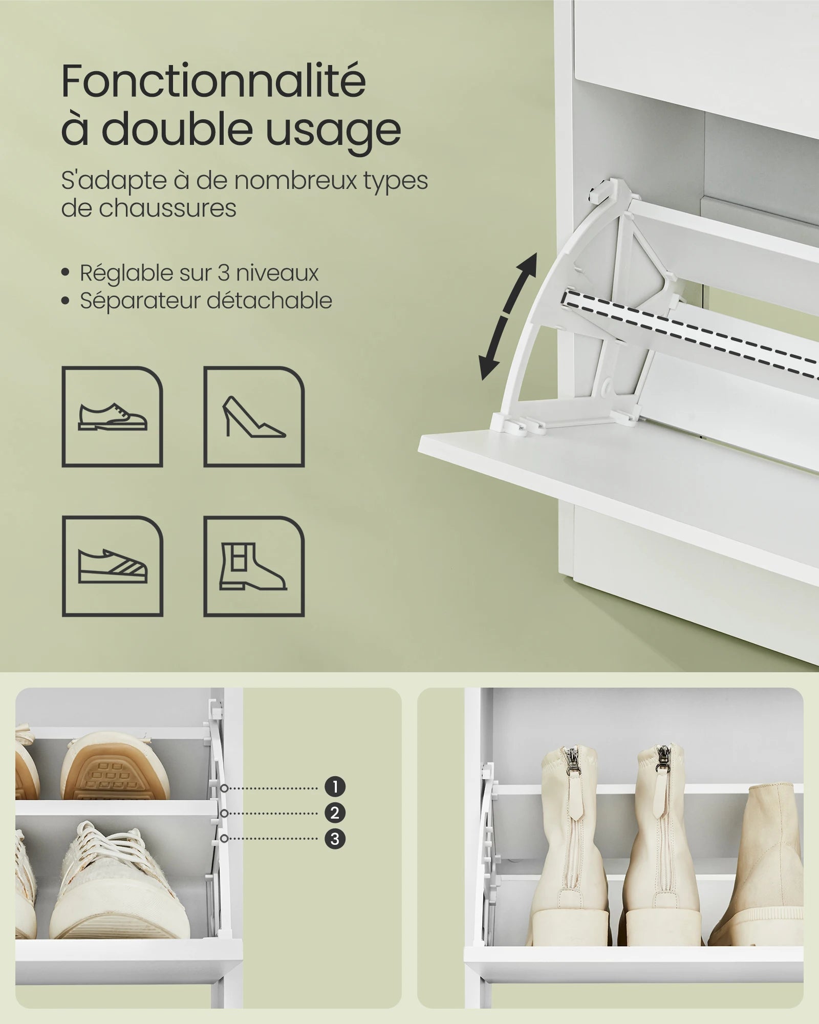 Meuble à chaussure vintage avec 2 portes battantes - 24 x 80 x 102 cm -